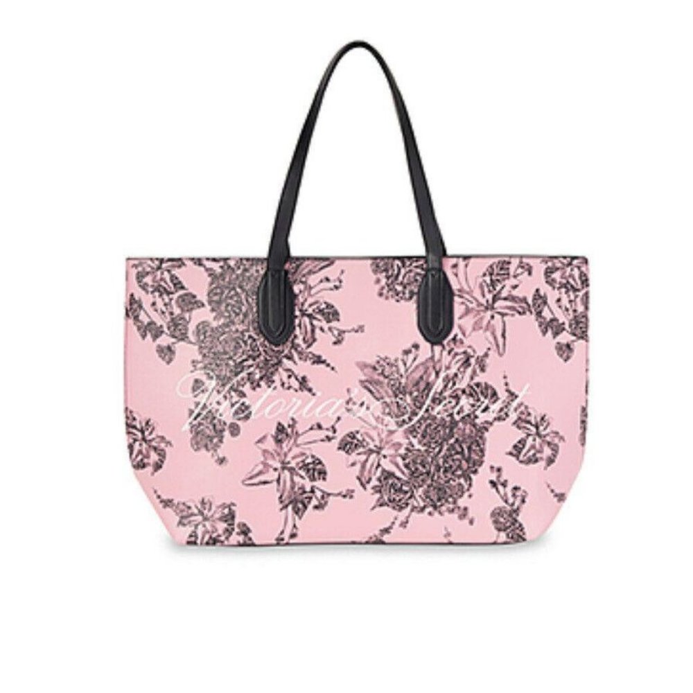 Victorias Secret Pink Black Tote Bag Pink Floral N